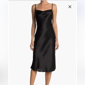 New bebe Satin Cowl Neck Midi slip Dress black size large